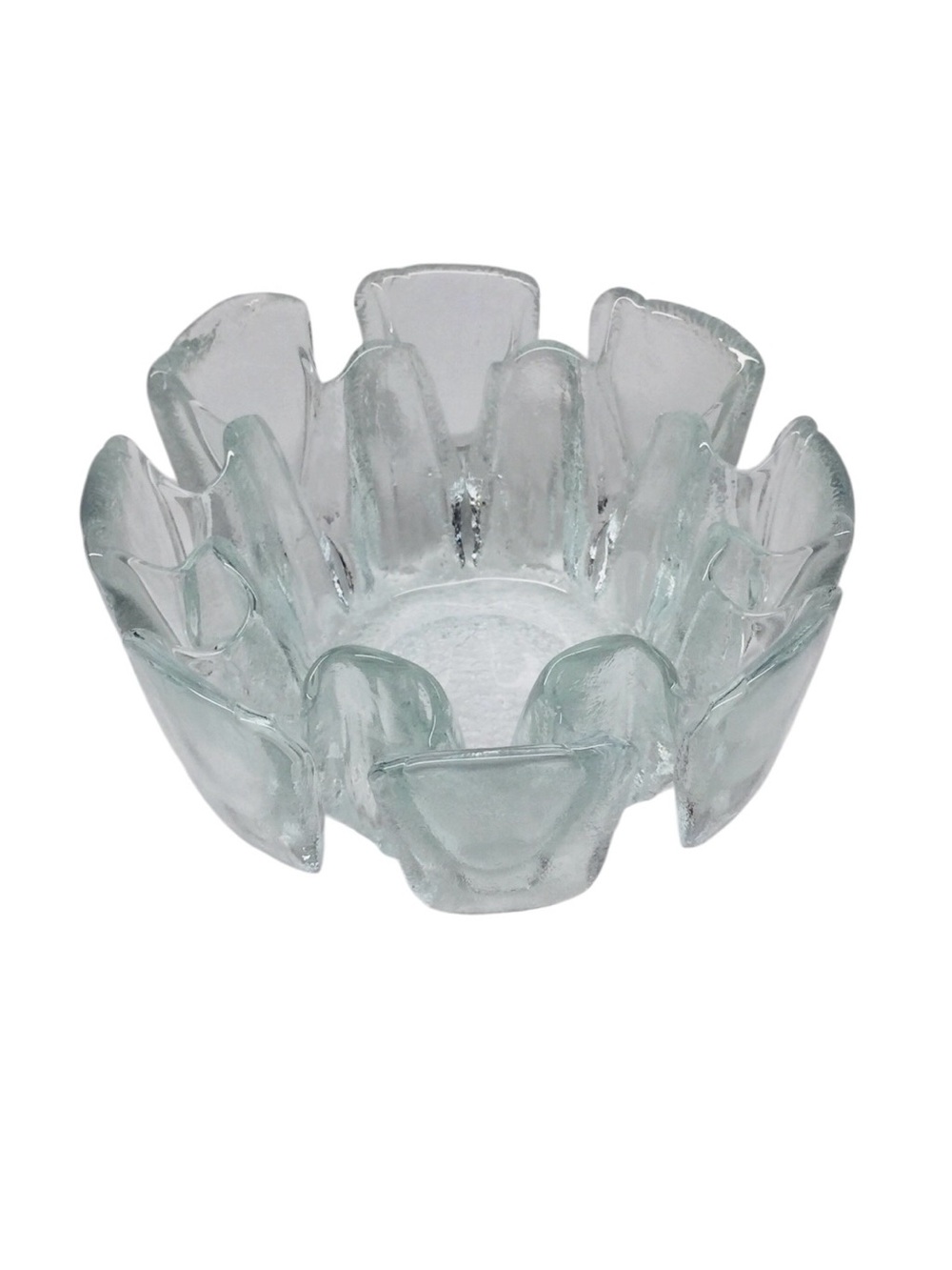 Vintage MCM Modern Clear Art Glass  Bowl 6" Frosted Textured Ice